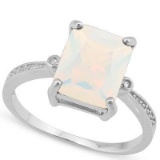 2 3/5 CARAT CREATED FIRE OPAL & GENUINE DIAMONDS 925 STERLING SILVER RING
