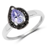 0.70 Carat Genuine Tanzanite and Black Spinel .925 Sterling Silver Ring