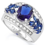 CREATED BLUE SAPPHIRE 925 STERLING SILVER RING