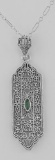 Art Deco Style Emerald Pendant - Sterling Silver with Chain
