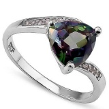 1 4/5 CARAT MYSTIC GEMSTONE & (12 PCS) CREATED WHITE SAPPHIRE 925 STERLING SILVER RING