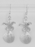 Sparkling Starfish and Shell Earrings - Sterling Silver