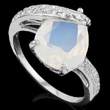 3.63 CT CREATED ETHIOPIAN OPAL & 2PCS GENUINE DIAMOND 925 STERLING SILVER RING