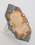 Italian Hand Carved Shell Cameo Ring - Sterling Silver