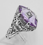 Amethyst Filigree Ring w/ Diamond - Sterling Silver