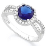 1 1/3 CARAT CREATED BLUE SAPPHIRE & 2/5 CARAT (44 PCS) FLAWLESS CREATED DIAMOND 925 STERLING SILVER