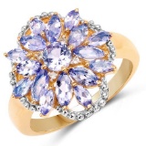 14K Yellow Gold Plated 2.01 Carat Genuine Tanzanite and White Topaz .925 Sterling Silver Ring