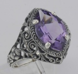Victorian Style Amethyst Filigree Ring Sterling Silver