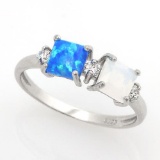 4 CARAT CREATED FIRE OPAL & 1/5 CARAT WHITE TOPAZ 925 STERLING SILVER RING