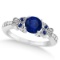 Butterfly Blue Sapphire and Diamond Engagement Ring 14K White Gold .88ct