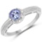 0.67 Carat Genuine Tanzanite and White Diamond .925 Sterling Silver Ring