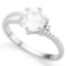 1 3/5 CARAT WHITE TOPAZ & (6 PCS) FLAWLESS CREATED DIAMOND 925 STERLING SILVER RING
