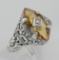 Antique Victorian Style Citrine Filigree Ring w/ Diamond - Sterling Silver