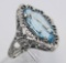 Art Deco Style 4 Carat Blue Topaz Filigree Ring - Sterling Silver