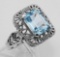 Classic Art Deco Style Blue Topaz Filigree Ring - Sterling Silver