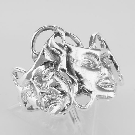 Classic Comedy & Tragedy Ring - Sterling Silver