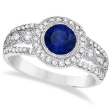 Vintage Blue Sapphire and Diamond Ring 14k White Gold (1.50ct)