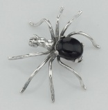 Black Onyx Spider Pin or Brooch - Sterling Silver