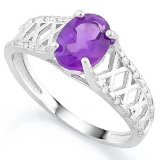 1 CARAT AMETHYST & (20 PCS) FLAWLESS CREATED DIAMOND 925 STERLING SILVER RING
