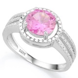 2 1/3 CARAT CREATED PINK SAPPHIRE & DIAMOND 925 STERLING SILVER RING