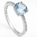 2.1 CARAT TW BLUE TOPAZ & CUBIC ZIRCONIA PLATINUM OVER 0.925 STERLING SILVER RING