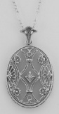 Art Deco Style Crystal Diamond Pendant with Chain - Sterling Silver