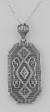Art Deco Style Diamond Pendant with Chain - Sterling Silver