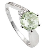 1 1/4 CARAT GREEN AMETHYST & (6 PCS) FLAWLESS CREATED DIAMOND 925 STERLING SILVER RING