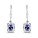 1.35 Carat Genuine Tanzanite and White Topaz .925 Sterling Silver Earrings