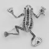 Cute Marcasite Frog Pin / Brooch - Sterling Silver