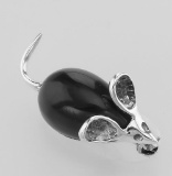 Cute Black Onyx Mouse Pin - Sterling Silver