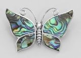 Abalone Shell Butterfly Pin / Brooch - Sterling Silver