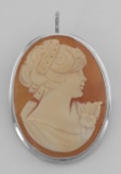Hand Carved Cameo Pin / Pendant - Roman Style - Sterling Silver