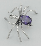 Amethyst Spider Pin or Brooch - Sterling Silver