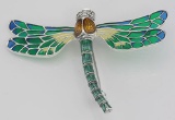French Style Plique a Jour Multi-Color Enamel Dragonfly Pin - Sterling Silver