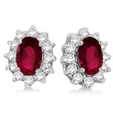 Oval Ruby and Diamond Accented Earrings 14k White Gold (2.05ct)