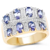 14K Yellow Gold Plated 1.68 Carat Genuine Tanzanite .925 Sterling Silver Ring