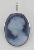 Stunning Black Agate Cameo Pin / Pendant made in Italy - Sterling Silver