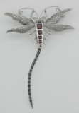 Marcasite / Garnet Dragonfly Pin or Brooch - Sterling Silver
