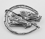 Race Horse - Horseshoe Pin - Sterling Silver