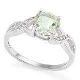 1 1/5 CARAT GREEN AMETHYST &CREATED WHITE SAPPHIRE 925 STERLING SILVER RING