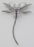 Marcasite / Amethyst Dragonfly Pin or Brooch - Sterling Silver