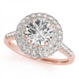 CERTIFIED 18K ROSE GOLD 1.30 CT G-H/VS-SI1 DIAMOND HALO ENGAGEMENT RING