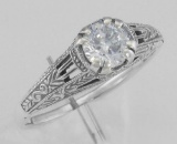 Antique Style CZ Filigree Ring Sterling Silver