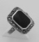 Onyx and Marcasite Ring - Sterling Silver