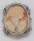 Victorian Style Hand Carved Italian Shell Cameo Diamond Pin or Pendant