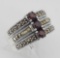 3 Stone Genuine Red Garnet and Marcasite Ring - Sterling Silver