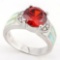 3 3/4 CARAT CREATED ORANGE SAPPHIRE & 1 CARAT CREATED FIRE OPAL 925 STERLING SILVER RING