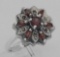 Victorian Style Floral Design Red Garnet and Marcasite Ring - Sterling Silver