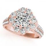 CERTIFIED 18KT ROSE GOLD 1.74 CT G-H/VS-SI1 DIAMOND HALO ENGAGEMENT RING